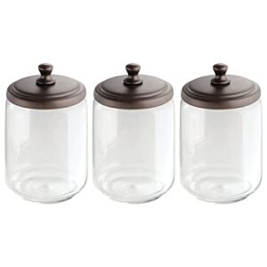 mDesign Small Modern Apothecary Storage Organizer Canister Jars - Glass Containers for Bathroom, Organization Holder for Vanity, Counter, Makeup Table, Hyde Collection, 3 Pack, Clear/Bronze