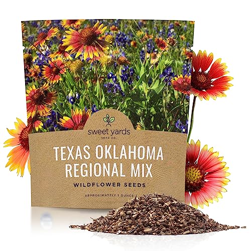 Texas Oklahoma Wildflower Seeds Mixture - Bulk 1 Ounce Packet - Over 15,000 Native Seeds - Open Pollinated and Non GMO