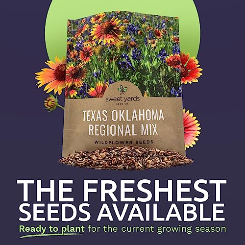 Texas Oklahoma Wildflower Seeds Mixture - Bulk 1 Ounce Packet - Over 15,000 Native Seeds - Open Pollinated and Non GMO