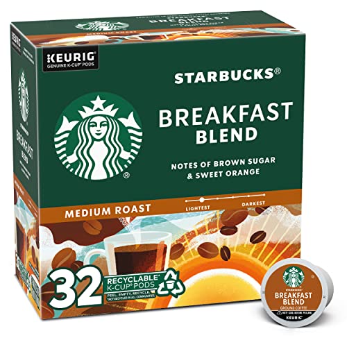 Starbucks K-Cup Coffee Pods—Medium Roast Coffee—Breakfast Blend—100% Arabica—1 box (32 pods)