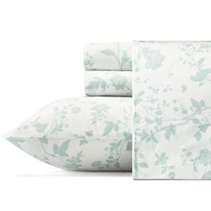 laura ashley home - queen sheets, soft sateen cotton bedding set - sleek, smooth, & breathable home decor (garden palace blue, 4 pcs, queen)