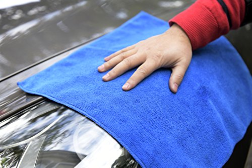 CARCAREZ Premium Microfiber Detailing Towels, 380 GSM Lint Free Car Buffing Waxing Polishing Drying Towel, Pack of 6 (Blue)