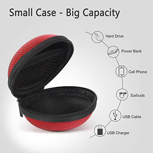 GLCON Small Earbuds Case for Airpods, Earpiece, Headset, Charger, Charging Cord, USB Flash Drive - 2 Pack EVA Carrying Case with Mesh Pocket - Shockproof Lightweight Storage Bag Coin Pouch - Red