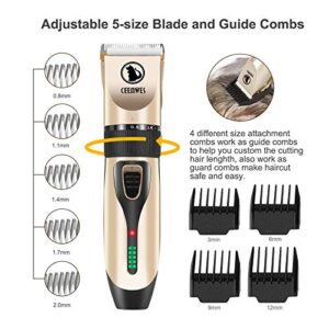 Dog Clippers Cordless Grooming Kit Professional Horse Detachable Blade with 4 Comb Guides，Low Noise Pet Rechargeable Tools for Small & Large Dogs Cats Pets