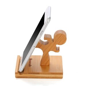 homode cell phone stand, bamboo wood phone holder and cute phone stand compatible with iphone 11 pro x plus 8 7 6, ipad and tablets, bamboo desk organizer accessories (kung fu)