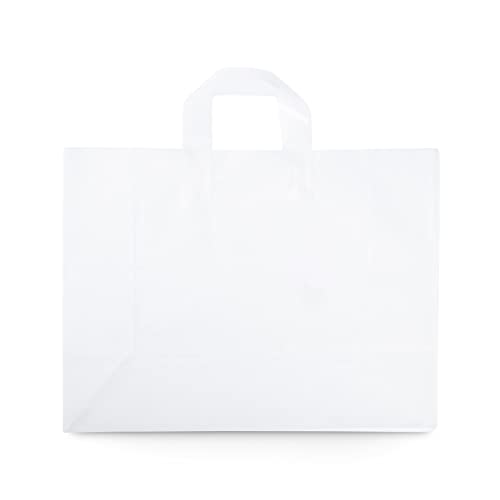 Prime Line Packaging - 16x6x12 Inch 100 Pack Plastic Bags with Handles, Shopping Bags for Small Business, Large Clear Frosted White in Bulk for Boutiques, Retail Stores, Merchandise & Gifts