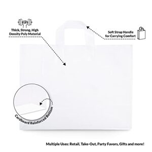 Prime Line Packaging - 16x6x12 Inch 100 Pack Plastic Bags with Handles, Shopping Bags for Small Business, Large Clear Frosted White in Bulk for Boutiques, Retail Stores, Merchandise & Gifts