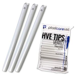 high volume evacuator hve tips - 1000 hve suction tips dental disposable - vented evacuation aspirator tips with smooth edges (white - 10 bags of 100) by plastcare usa