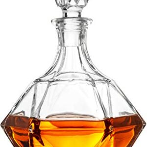 FineDine European Style Glass Whiskey Decanter & Liquor Decanter with Glass Stopper, 30 Oz.- With Magnetic Gift Box - Aristocratic Exquisite Diamond Design - Glass Decanter for Alcohol Bourbon Scotch.