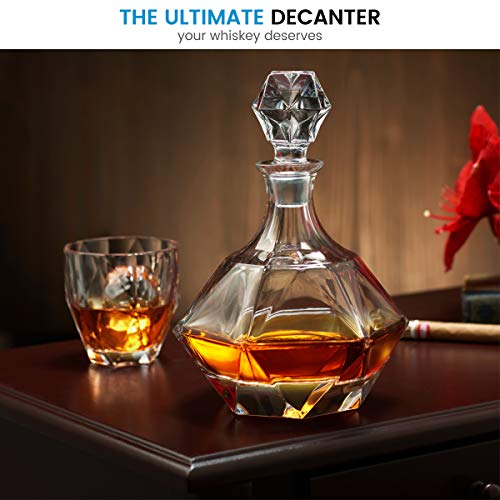 FineDine European Style Glass Whiskey Decanter & Liquor Decanter with Glass Stopper, 30 Oz.- With Magnetic Gift Box - Aristocratic Exquisite Diamond Design - Glass Decanter for Alcohol Bourbon Scotch.