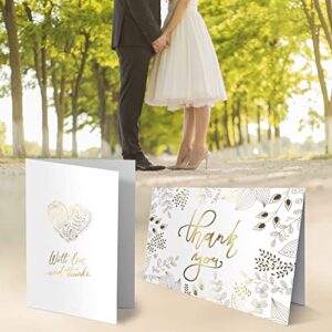 Fresh & Lucky 50 Elegant Thank You Assorted Blank Cards With Envelopes - Classic Multiple Golden and Silver Floral Print Stylish Design on White Thick Paper - Perfect For Weddings, Business Events, Invitations, Memorial Donations, Funeral Contributions, B