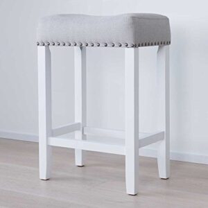 nathan james hylie nailhead wood pub-height kitchen counter bar stool 24", gray/white
