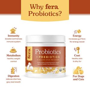 FERA Probiotics for Dogs and Cats - USDA Organic Certified - Advanced Max-Strength Vet Formulated - All Natural Probiotics Powder - Made in The USA - 5 Billion CFUs Per Scoop (Packaging May Vary)