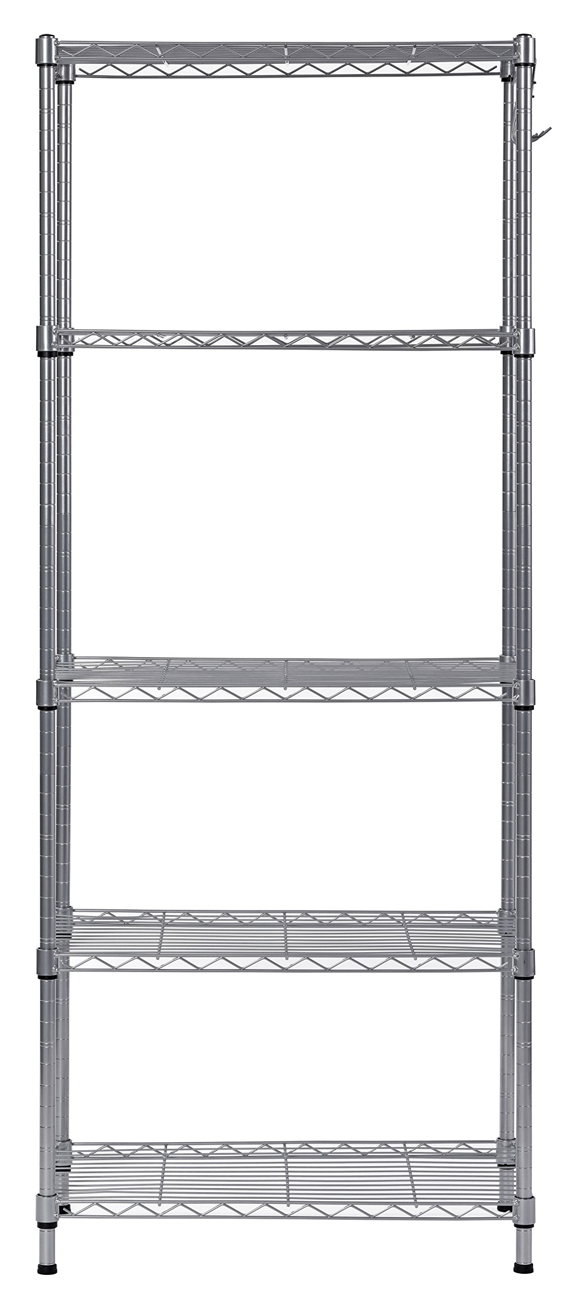 Muscle Rack WS241459-5S 5 Tier Wire Shelving with Hooks in Silver, 59" Height, 24" Width, 14" Length