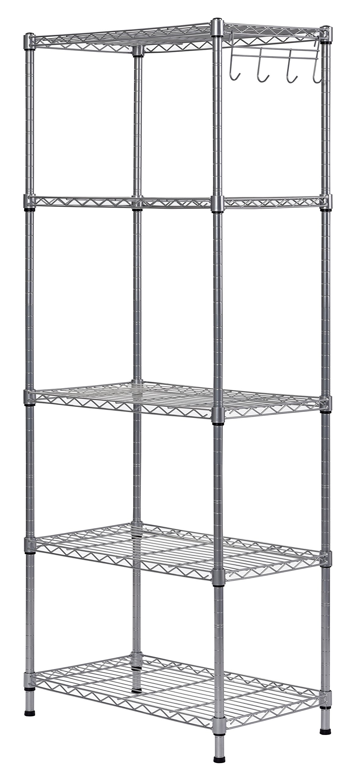 Muscle Rack WS241459-5S 5 Tier Wire Shelving with Hooks in Silver, 59" Height, 24" Width, 14" Length