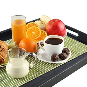 DILLMAN Serving Tray Large Black Wood Rectangle Food Tray Butler Tray Breakfast Tray with Handles (Large)