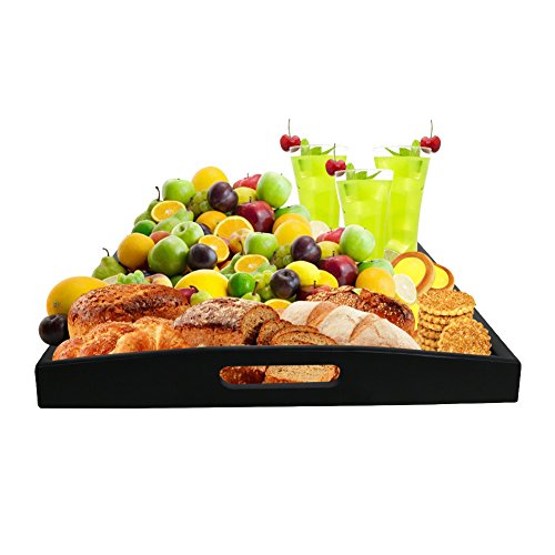 DILLMAN Serving Tray Large Black Wood Rectangle Food Tray Butler Tray Breakfast Tray with Handles (Large)