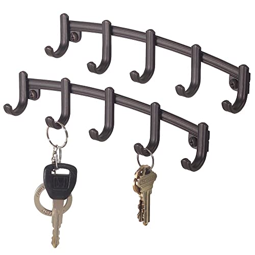 mDesign Steel Modern Key Holder for Wall - Decorative Wall-Mount Key Ring Holder and Hook Rack - 5 Metal Hooks for Hanging Dog Leash, Car Keys, and Keychain - Hyde Collection - 2 Pack - Bronze