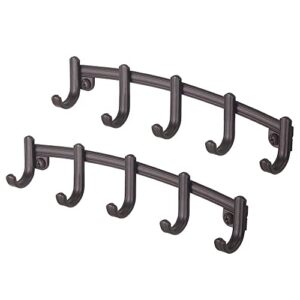 mDesign Steel Modern Key Holder for Wall - Decorative Wall-Mount Key Ring Holder and Hook Rack - 5 Metal Hooks for Hanging Dog Leash, Car Keys, and Keychain - Hyde Collection - 2 Pack - Bronze