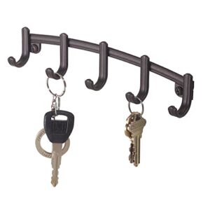 mDesign Steel Modern Key Holder for Wall - Decorative Wall-Mount Key Ring Holder and Hook Rack - 5 Metal Hooks for Hanging Dog Leash, Car Keys, and Keychain - Hyde Collection - 2 Pack - Bronze