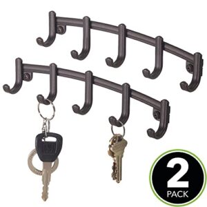 mDesign Steel Modern Key Holder for Wall - Decorative Wall-Mount Key Ring Holder and Hook Rack - 5 Metal Hooks for Hanging Dog Leash, Car Keys, and Keychain - Hyde Collection - 2 Pack - Bronze