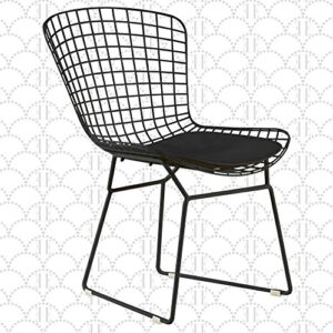 elle decor chrhlyblkm01 holly mid century modern dining side chair with geometric grid wire design, wide curved back, faux leather seat pad, black