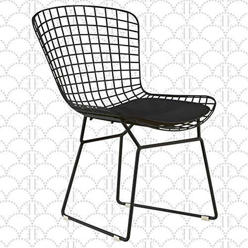 Elle Decor CHRHLYBLKM01 Holly Mid Century Modern Dining Side Chair with Geometric Grid Wire Design, Wide Curved Back, Faux Leather Seat Pad, Black