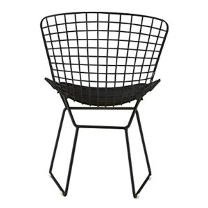 Elle Decor CHRHLYBLKM01 Holly Mid Century Modern Dining Side Chair with Geometric Grid Wire Design, Wide Curved Back, Faux Leather Seat Pad, Black