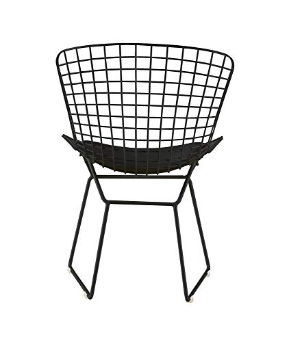 Elle Decor CHRHLYBLKM01 Holly Mid Century Modern Dining Side Chair with Geometric Grid Wire Design, Wide Curved Back, Faux Leather Seat Pad, Black