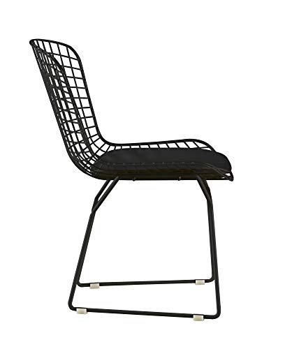 Elle Decor CHRHLYBLKM01 Holly Mid Century Modern Dining Side Chair with Geometric Grid Wire Design, Wide Curved Back, Faux Leather Seat Pad, Black