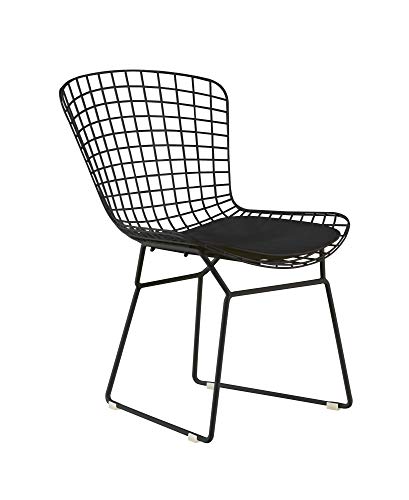 Elle Decor CHRHLYBLKM01 Holly Mid Century Modern Dining Side Chair with Geometric Grid Wire Design, Wide Curved Back, Faux Leather Seat Pad, Black