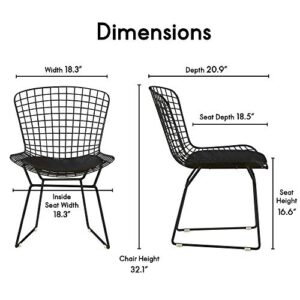 Elle Decor CHRHLYBLKM01 Holly Mid Century Modern Dining Side Chair with Geometric Grid Wire Design, Wide Curved Back, Faux Leather Seat Pad, Black