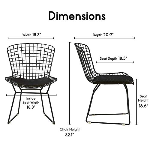 Elle Decor CHRHLYBLKM01 Holly Mid Century Modern Dining Side Chair with Geometric Grid Wire Design, Wide Curved Back, Faux Leather Seat Pad, Black