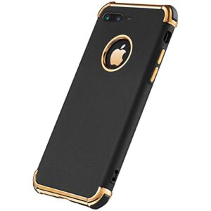 Tverghvad iPhone 8 Plus Case, Ultra Slim Flexible iPhone 8 Plus Matte Case, Styles 3 in 1 Electroplated Shockproof Luxury Cover Case, Magnetic Phone Case for iPhone 8 Plus (Black)