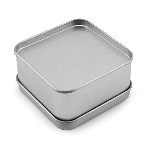 Cornucopia Square Silver Metal Tins w/View Window (12-Pack); Empty 1/2 Cup / 4-Ounce Capacity Clear Top Metal Boxes Great for Candles, Candies, Gifts