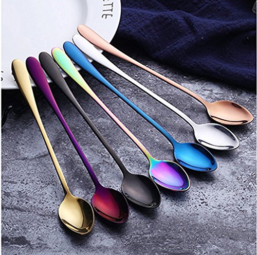 dhrbsx Long-Handled ice Tea Spoon, Cocktail stir Spoons, Stainless Steel Coffee Spoons, ice Cream Scoop Set of 8