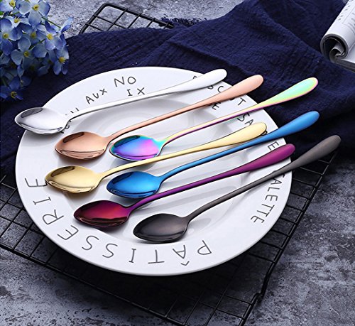 dhrbsx Long-Handled ice Tea Spoon, Cocktail stir Spoons, Stainless Steel Coffee Spoons, ice Cream Scoop Set of 8