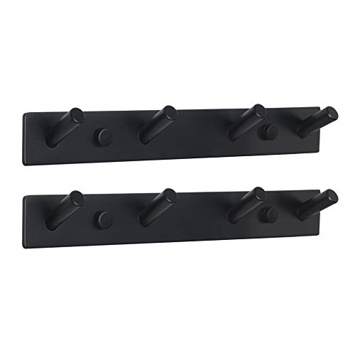 WEBI Coat Rack Wall Mounted,Wall Coat Hanger,Hook Rack,4 Hooks for Hanging Jacket,Clothes,Black,2 Packs