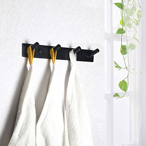 WEBI Coat Rack Wall Mounted,Wall Coat Hanger,Hook Rack,4 Hooks for Hanging Jacket,Clothes,Black,2 Packs