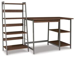 signature design by ashley soho urban industrial 43" home office desk with 4 shelf bookcase, dark brown