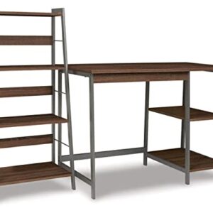 Signature Design by Ashley Soho Urban Industrial 43" Home Office Desk with 4 Shelf Bookcase, Dark Brown