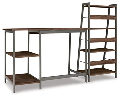 Signature Design by Ashley Soho Urban Industrial 43" Home Office Desk with 4 Shelf Bookcase, Dark Brown