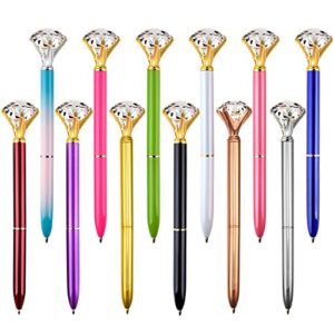 coopay 12 pieces crystal diamond pens bling rhinestones metal ballpoint pens black ink for school office, 12 color variations