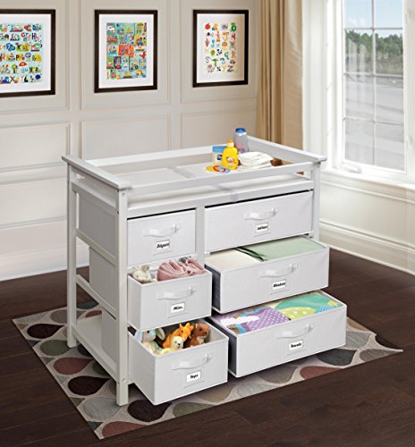 Modern Baby Changing Table with 6 Storage Baskets and Pad