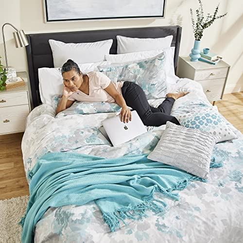 Lanwood Home Claire Cotton 10-Piece Comforter Set, Includes Comforter, Bed Skirt, 2 Standard Shams, 2 Euro Shams, 3 Throw Pillows & Throw Blanket, Teal Floral, King