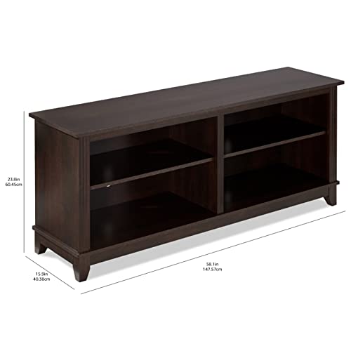 ROCKPOINT 58inch TV Stand Media Console for TV’s up to 65 Inches, Home Living Room Storage Console, Entertainment Center with 4 Open Storage Shelves, Modern TV Console Table (Mahogany Brown)