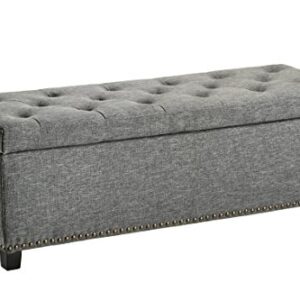 FIRST HILL FHW Thomas Rectangular Storage Ottoman Bench, Large, Stone Grey