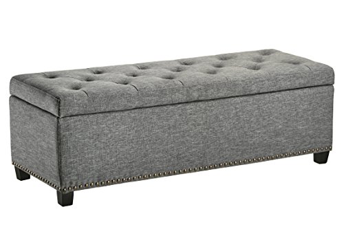 FIRST HILL FHW Thomas Rectangular Storage Ottoman Bench, Large, Stone Grey