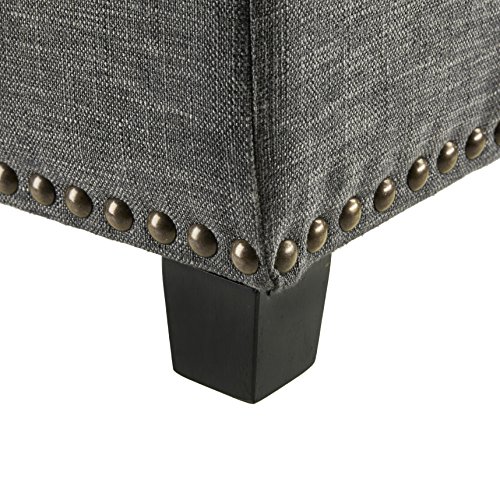 FIRST HILL FHW Thomas Rectangular Storage Ottoman Bench, Large, Stone Grey