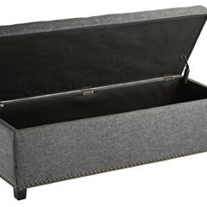 FIRST HILL FHW Thomas Rectangular Storage Ottoman Bench, Large, Stone Grey